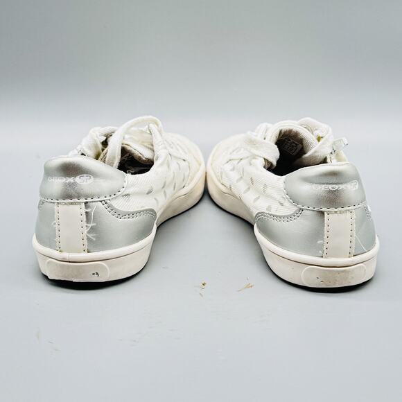 Geox Shoes Girls EU 30 US 12c White Silver Polka Dot Canvas Low Top Zip Sneakers - Picture 6 of 9